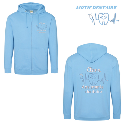 Sweat zip bleu pastel soignant personnalisé