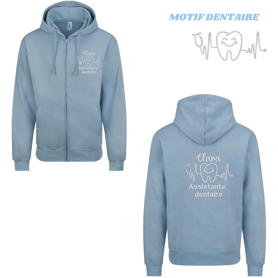 Sweat zip bleu pastel soignant personnalisé