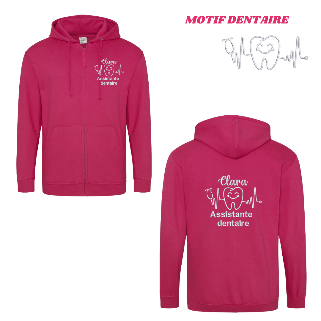 Sweat zip fuchsia soignant personnalisé