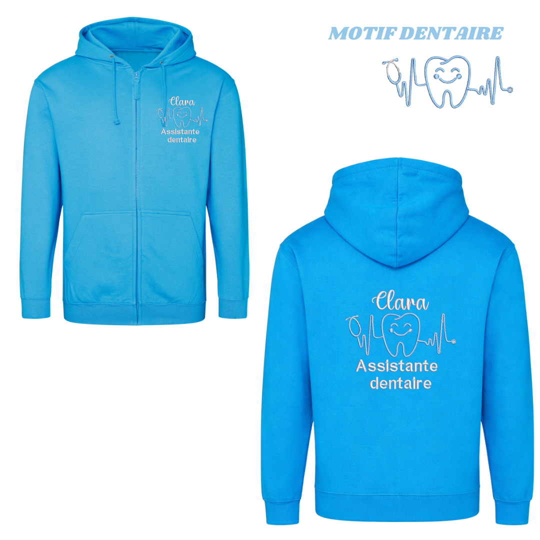 Sweat zip bleu Hawaï soignant personnalisé