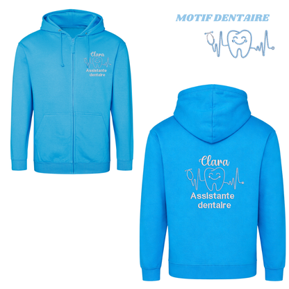 Sweat zip bleu Hawaï soignant personnalisé