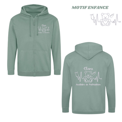 Sweat zip vert pastel soignant personnalisé