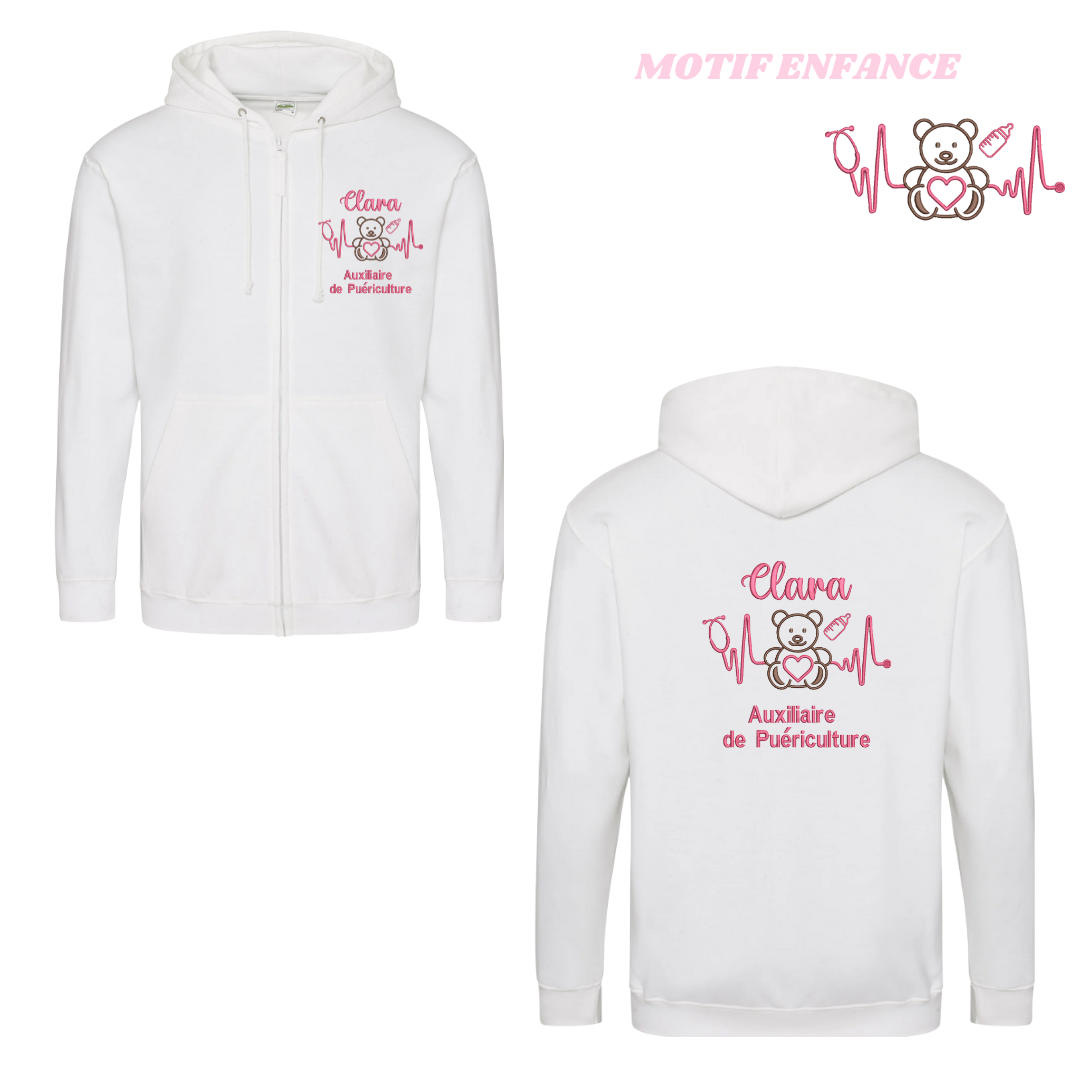 Sweat zip blanc soignant personnalisé
