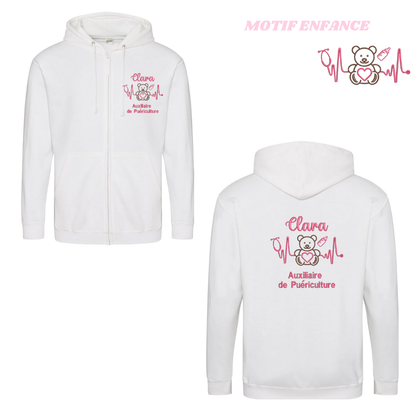 Sweat zip blanc soignant personnalisé