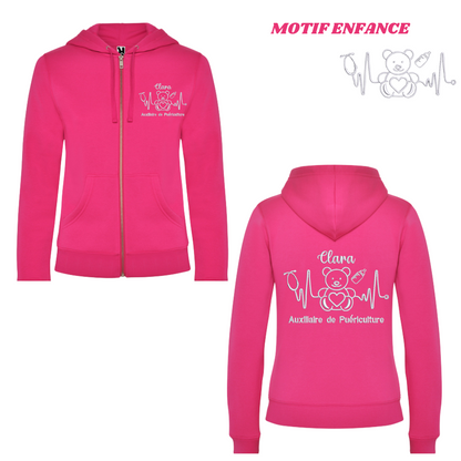 Sweat zip fuchsia soignant personnalisé