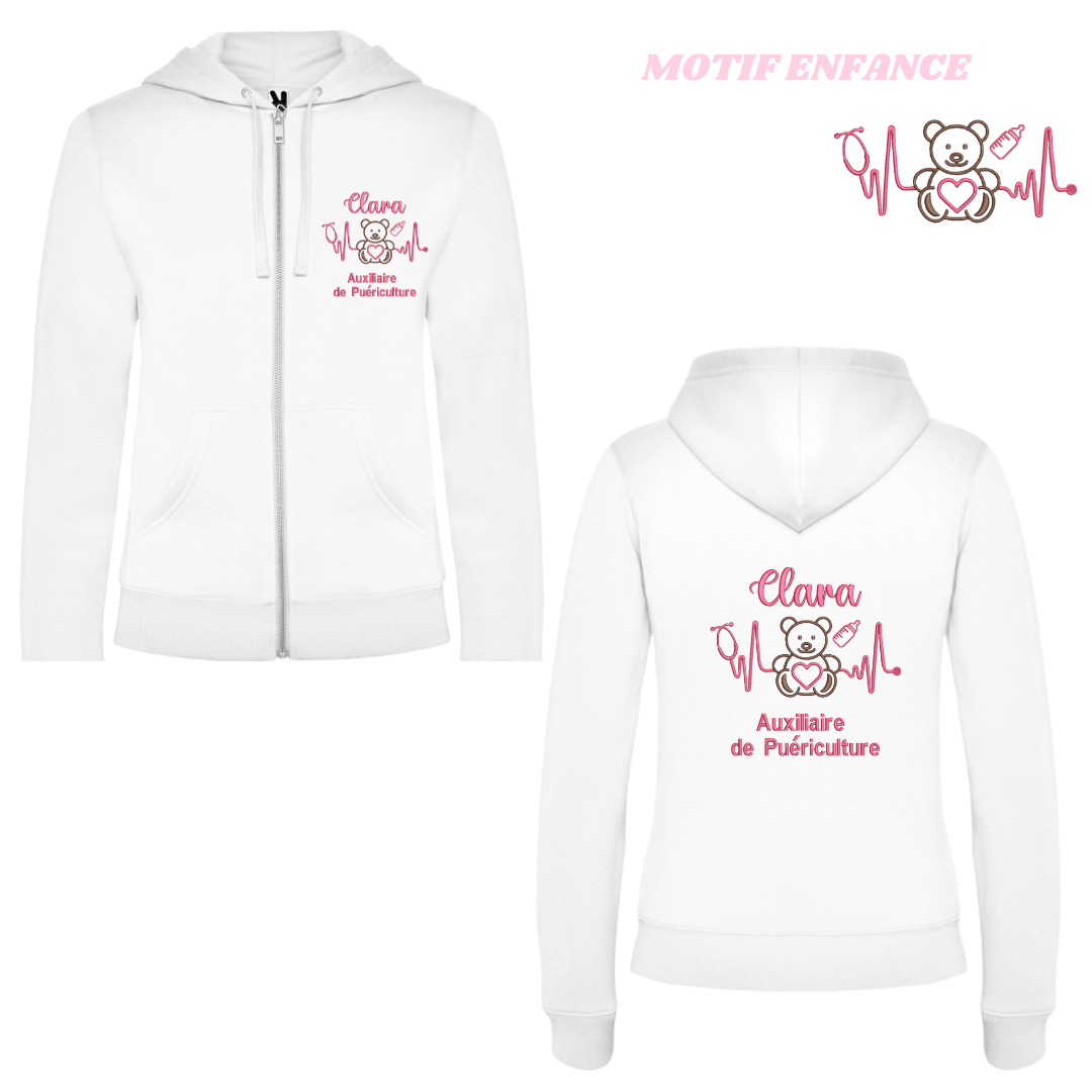 Sweat zip blanc soignant personnalisé