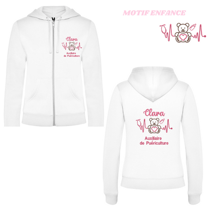 Sweat zip blanc soignant personnalisé