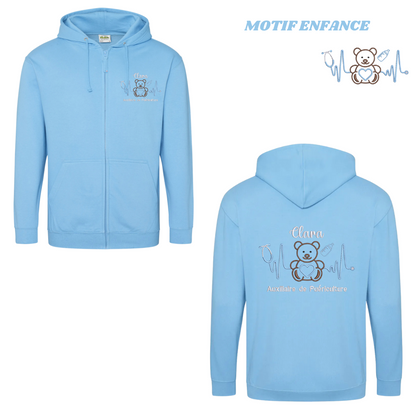 Sweat zip bleu pastel soignant personnalisé