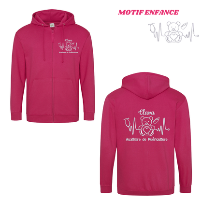 Sweat zip fuchsia soignant personnalisé