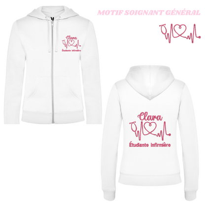 Sweat zip blanc soignant personnalisé