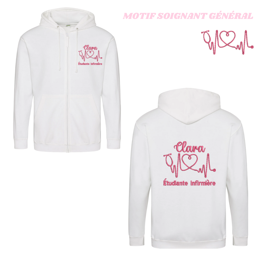 Sweat zip blanc soignant personnalisé