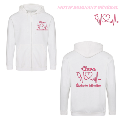 Sweat zip blanc soignant personnalisé